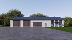 a rendering of a garage with two doors and windows