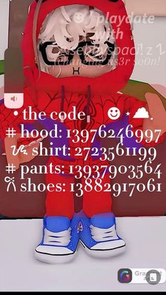 a little kid in a red hoodie and blue shoes standing next to a sign that says the code