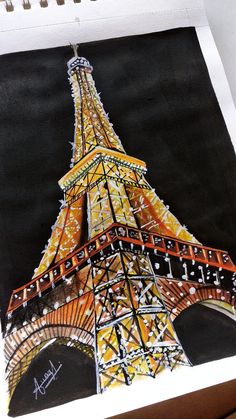 a drawing of the eiffel tower in paris, france with colored pencils