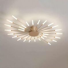 a circular light fixture with multiple lights on the ceiling