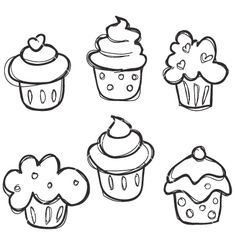 an image of cupcakes drawn in black and white