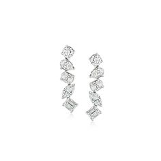 Ross-Simons - 1.00ct t. w. Multi-Shaped Lab Grown Diamond Linear Drop Earrings. An RS exclusive. Our dazzling drop earrings break tradition in the most fabulous ways! Indulge in impressive 1.00 ct. t. w. emerald-cut, marquise, oval, pear-shaped and round brilliant-cut lab-grown diamonds in an opulent, off-kilter linear design that comes at an outstanding value. Finely crafted in polished 14kt white gold. Lab-grown diamonds are identical to mined diamonds according to their optical, physical and Emerald Cut Earrings, Pure Design, Diamond Birthstone, Linear Design, Fine Jewelery, Diamond Drop Earrings, Fine Jewellery Earrings, Quality Diamonds, Diamond Crystal