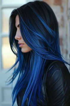 Blue Picaboo Hair, Black And Navy Hair, Blue And Black Hair Ideas, Unusual Hair Colours, Royal Blue Hair Color, Blue Hair Ombre, Blue And Black Braids, Black And Blue Hair, Blue And Black Hair