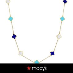 in stock Luxury Blue Gemstone Necklaces, Mini Blue, Clover Necklace, Pick Up, In Store, Buy Online, Free Shipping, Gold, Blue