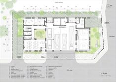 an architectural drawing shows the ground plan for a house with two floors and three levels