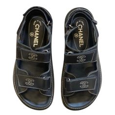 Elevate Your Shoe Game With These Black Leather Chanel Vintage Dad Sandals. Made For Women, These Strappy Sandals Are Perfect For A Day Out In The Sun. The Leather Upper Material Is High-Quality And Durable, Ensuring That These Sandals Will Last. With An Eu Shoe Size Of 36, These Sandals Will Fit Comfortably On Your Feet. The Cc Straps Feature Adds A Touch Of Elegance To The Design. Dad Sandals, Shoes Chanel, Chanel Vintage, Sandals Black, Chanel Shoes, Vintage Chanel, Shoe Game, Strappy Sandals, Black Sandals