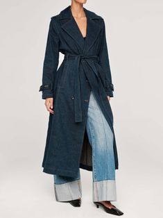 Trench Coat | Cromer – DL1961 Denim Outerwear With Belt Loops For Work, Long Sleeve Denim Outerwear With Belt Loops, Dark Wash Outerwear With Double Button For Fall, Dark Wash Outerwear With Double Button Closure For Fall, Fall Outerwear In Dark Wash With Double Button, Fall Dark Wash Outerwear With Double Button Closure, Denim Trench Coat Outfit, Trench Coat Outfit, Denim Trench Coat