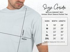 Enhance the look of your Etsy shop with this professional BELLA+CANVAS 3021 pocket tee size chart. Give customers a better shopping experience so they can feel confident in their purchase. Our clean, minimalist design pairs well with any logo to seamlessly flow with your own brand. Promote your Printify products without having to use awkward default mockups! ♥ Number of Files: 1 ♥ Image Type: High Resolution JPG (without watermark) ♥ Image Size: 7500 x 5625 pixels, 200 dpi ♥ Instant, easy-to-download digital file ♥ Chart features the new BELLA+CANVAS 3021 pocket t-shirt ♥ Use image for personal or commercial use ♥ You may NOT edit this image file (except to add your logo) ♥ You may NOT re-sell this file, whether it be on its own, with alterations, or as part of a kit Enjoy! Printify Products, Shirt Size Chart, Pocket Placement, Mens Measurements, Pocket Shirt, 1 Image, Pocket Tshirt, Pocket Tee, Image Types