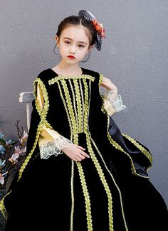 Children Victorian Queen Black Velvet Ball Gown Dress Condition: Brand NewColor:BlackMaterial:VelvetOccasion: Party, Wedding, Events, Photo shoot or ShowsSleeve Length: Long SleevesCollar:Square CollarIncludes: DressStyle: This dress is perfect for victorian,medieval,regency,renaissance, wedding, cosplay, themed party, photograph, stage performance,Special Occasion,etc Package Includes: One Dress Princess Long Sleeve Halloween Dress, Princess Style Long Sleeve Halloween Dress, Long Sleeve Princess Dress For Halloween, Princess Style Long Sleeve Costume For Costume Party, Princess Style Long Sleeve Costume For Party, Medieval Long Sleeve Party Dress, Princess Costume With Long Sleeves For Halloween, Princess Style Victorian Dress For Costume Party, Fitted Black Costume For Dress-up