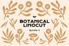 the botanical linocut bundle 3 includes oranges, leaves and berries on a beige background