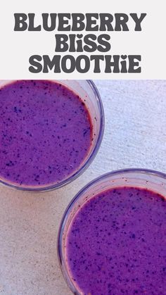 two glasses filled with blueberry bliss smoothie