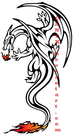 a dragon with flames on it's tail and the words, ` fire demon'written