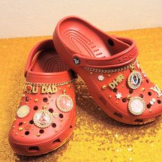 Custom Bling Crocs Pink Bling Crocs, Croc Aesthetic, Red Bling Crocs, Cute Crocs Shoes, Toddler Bling Crocs, Blinged Out Crocs, Yellow Bedazzled Crocs, Croc Designs, Crocs Collection