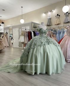 Sage Green Ball Gown Dresses, Green Dress For 15, Light Emerald Green Quinceanera Dresses, Pink Green Quince Dress, Sage Green Quinceanera Dresses Long, Sea Green Quinceanera Dress, Tiana Princess And The Frog Wedding Dress, Safe Green Quince Dress