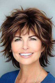 Save this pin for the best shag hairstyles for women over 50. This short, shaggy cut is all about texture. The layered pieces bring a modern piecey edge to the look. The layers create lots of movement, making it perfect for women who like some volume. Short Shaggy Haircuts With Bangs, Haircut Shag, Special Hairstyles, Hair Short Bob, Edgy Short Haircuts, Choppy Hairstyles