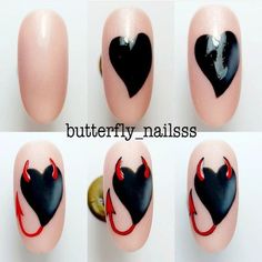 Valentines Nail Art Step By Step, Step By Step Halloween Nail Art, Halloween Nail Art Step By Step, Valentines Pedi, Step By Step Nail Art, Nail Polish Art Designs, Nail Designs For Short Nails, Designs For Short Nails