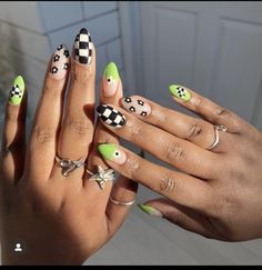 Lime Green Checkered Nails, How To Paint Checkered Nails, How To Checkered Nails, Checkboard Nails, Green Checkered Nails, Checkered Nail Designs, Checker Nails, Checkerboard Nails, Checkered Nails