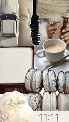 the collage shows different types of pastries and desserts, including vanilla ice cream