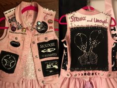 Pink Battle Vest, Pink Punk Jacket, Pink Battle Jacket, Battle Vest Ideas, Goth Vest, Bubblegum Goth, Vest Ideas, Punk Vest, Battle Jackets