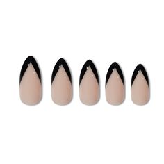 Black Tip Oval Nails, Black French Almond, Classy Black Nails, Pedi Designs, Stiletto Shaped Nails, French Almond, Black French Nails, Black Almond Nails, French Tip Manicure