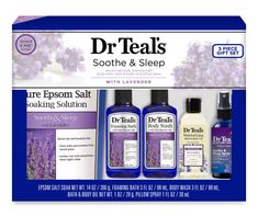 Soothe yourself before bedtime with the Dr. Teal's lavender bath and body gift set. This collection has a calming lavender scent that's peaceful and pleasing. Great for easing muscle aches and softening dry skin, the these products transform every bath into a soothing spa experience. Lavender Sleep Spray, Watermelon Lip Balm, Bath And Body Gift Set, Lavender Body Wash, Lavender For Sleep, Scented Lip Balm, Sleep Spray, Sleep Gifts, Moisturizing Bath