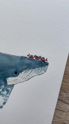 a watercolor painting of a whale with people on it's back and in the ocean