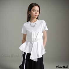 Olivia Mark - Camisa irregular de manga corta y cintura ceñida - Mujer Patchwork Shorts, Patchwork Shirt, Cinched Waist, Short Sleeve Blouse, Olivia Mark, Short Sleeve Shirt, Sleeve Shirt, Short Sleeves Tops, Sleeve Blouse