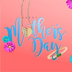 a mother's day card with flowers and jewelry on it, against a pink background