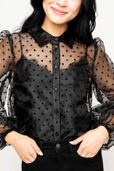 Blouson Sleeve, Sheer Top, Sheer Sleeves, Simple Outfits, Sleeve Top, Button Up, Dots, Shades, Size Small