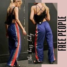 Free People Pants End Zone Track Pants Activewear Sportswear Lightweight Vibrant Free People Movement Condition: Brand New Without Tags (All My Free People Items Are New Directly From The Retail Store). Brand Tag May Have Been Marked With A Black Line By The Retailer To Prevent Returns. Color: Blue. Orange And Green Stripes. Size Medium Inseam 30" Waist Measured Flat: 15" (Elastic Waist) Material: Polyamide Lightweight And So Laidback, These Easy Track Pants Feature A Low-Rise Fit And Smocked El Swishy Pants, Bungee Cord, Black Line, Orange And Green, Free People Movement, Free People Pants, Brand Tags, Retail Store, Green Stripes