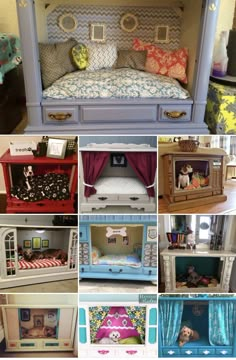 there are many different pictures of the furniture in this house and it looks like they were made out of old dressers