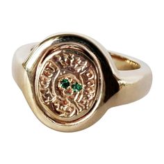 Emerald Crest Signet Ring Memento Mori Style Skull 14k Gold Vermeil J Dauphin J DAUPHIN signature piece " Secret Doors" Hand made in Los Angeles Inspired by Memento Mori, medieval Latin Christian theory and practice of reflection on mortality. Which in Latin means "remember that you have to die", it symbolize the vanity of early life and the nature of all early goods and pursuit that are just temporary. Memento more has been a discipline of perfecting the character by cultivating detachment and Memento Mori Ring, Secret Doors, Skull Cufflinks, Pinky Signet Ring, Mori Style, Hexagonal Ring, Cushion Cut Diamond Ring, Gold Skull, Diamond Fashion Rings