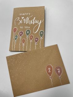 two birthday cards with balloons on them