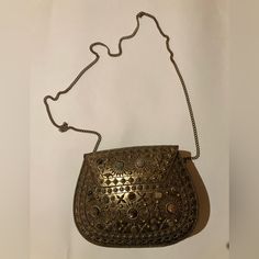 Gorgeous Oriental Metal Purse With Stones Hand Made Made In Damascus. Very Unique Hand Made Antique Style Of Purse With Chain Strap. Wear This Anywhere And No One Else Will Have The Same Bag. Truly Unique Piece. Brand New Aged Silver/ Champagne Colored Metal. Lined With Velvet. Oriental Style. Antique. Intricate. Metal Embossing. Metal Work. Purse. Hand Made Bags, Work Purse, Metal Purse, Metal Embossing, Metallic Purse, Metal Work, Champagne Color, Make Color, Damascus