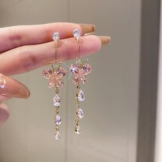 Korean Exquisite Planet Moon Butterfly Tassel Earrings for Women Sparkling Crystal Asymmetrical Drop Earrings Girl Party Jewelry [23y 8m 31d] Luxury Accessories Aesthetic, Pink Jewerly, Light Pink Earrings, Butterfly Accessories, Crystal Pearl Earrings, Princess Earrings, Pretty Jewelry Necklaces, Banquet Party, Long Tassel Earrings