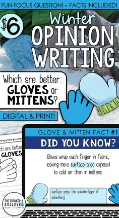 an advertisement for winter writing with gloves and mittens