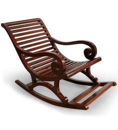 a wooden rocking chair that is sitting on a white background with no one in it