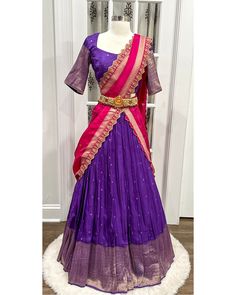 ❤️Beautiful soft Banarasi silk traditional half saree / lehenga. Fits size 36,38,40 Half Saree Designs Simple, Silk Lehenga Designs, Traditional Half Saree Designs, Langa Voni Half Saree, Traditional Half Saree, Silk Half Saree, Half Saree Function, Simple Lehenga, Half Saree Lehenga