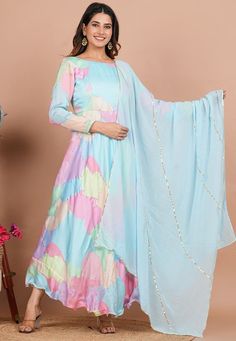 Readymade Satin Georgette A Line Kameez in Sky Blue and Multicolor. This Round Neck and Full Sleeves attire with Cotton Lining is Enhanced With Pockets, Side Zip, Golden Zari Lines, Digital Print and Gota Lace Border Available with a Shantoon Churidar in Sky Blue and a Faux Chiffon Dupatta in Sky Blue The Kameez and Bottom Lengths are 54 and 52 inches respectively Do Note: Accessories shown in the image are for presentation purposes only and length may vary upto 2 inches.(Slight variation in act Spring Wedding Multicolor Palazzo Set, Blue Fitted Long Sleeve Anarkali Set, Multicolor Semi-stitched Long Sleeve Dress, Blue Anarkali Long Sleeve Sets, Blue Long Sleeve Sharara For Wedding, Multicolor Long Sleeve Lehenga For Eid, Multicolor Long Sleeve Palazzo Set For Wedding, Festive Blue Lehenga With Long Sleeves, Blue Anarkali Set For Spring Festive