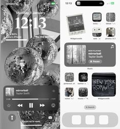 the new york times iphone app is shown in black and white, with silver disco balls hanging from it