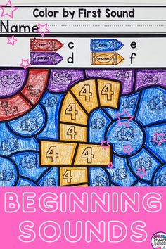 the beginning sounds game for kids to play with their numbers and colors, including letters