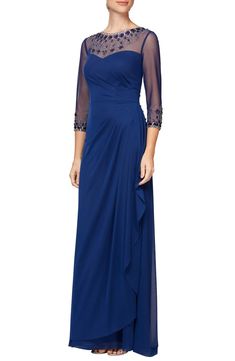 Free shipping and returns on Alex Evenings Embellished A-Line Gown at Nordstrom.com. Face-brightening beads and waist-whittling ruching will make this regal evening gown a sure-fire winner. Petite Gowns, Sweetheart Neck Dress, Sweetheart Neck Dresses, Sweetheart Neckline Dress, Look Formal, Alex Evenings, Jessica Howard, Ladies Gown, Chiffon Gown