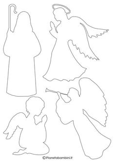 paper cut out of the silhouettes of two angels and an angel holding a trumpet