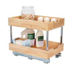 14.5 in. 2-Tier Pull-Out Wood Cabinet Organizer 24521-1 - The Home Depot Pull Out Pantry, Organized Bed, Standard Kitchen, Wood Basket, Cabinet Organizer, Pot Rack, Kitchen Cabinet Storage, Kitchen Cabinetry, Cabinets Organization