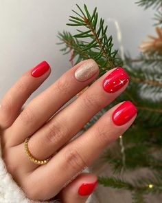 Holiday Nails No Design, Short Red Nails Design Christmas, Small Nails Design Christmas, Red Winter Nails Short, Very Short Nails Christmas, Short Crismas Nails, Xmas Nails Designs Simple Christmas French Manicures, Xmas Nails Short Natural, Christmas Manicures For Short Nails