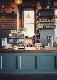 a coffee shop with lots of counter space