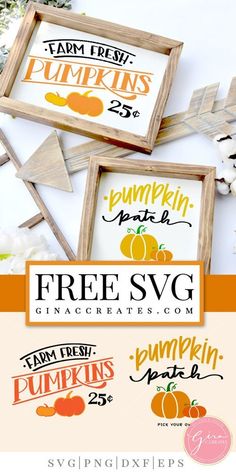 three pumpkins svg cut files with the text free svg on them and an image