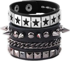 Trendy Metal Wristband For Party, Edgy Adjustable Cuff Bracelet For Concert, Edgy Adjustable Cuff Bracelet For Concerts, Adjustable Edgy Cuff Bracelet For Concert, Metal Rock Wristband For Festival, Rock Style Metal Wristband For Festivals, Edgy Bracelet For Concerts, Edgy Bracelet Jewelry For Concerts, Edgy Wristband Bracelet For Festivals