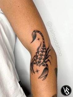 Scorpion heart shaped tattoo Heart Scorpion Tattoo Traditional, Cool Scorpion Tattoo, Scorpio Tattoo On Thigh, Scorpion Elbow Tattoo, Animals With Hearts Tattoo, Scorpion Hand Tattoo Women, Scorpion Wrist Tattoo, Heart Centipede Tattoo, Scorpio Inspired Tattoo