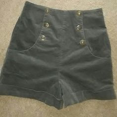 Brand New. Never Worn.Corduroy Grey High Waist Shorts With Functional 3 Button Front And Cuffed Bottoms.Waist Size 27 Length 14 1/2 Inches Trendy High Waist Corduroy Shorts, High Waist Corduroy Bottoms With Buttons, High-waist Corduroy Bottoms With Buttons, Casual Corduroy Bottoms With Buttons, Trendy Corduroy Bottoms With Buttons, High-waist Corduroy Bottoms With Button Closure, High Waist Corduroy Bottoms With Button Closure, Vintage High Waist Shorts With Button Closure, Vintage High-waist Shorts With Button Closure